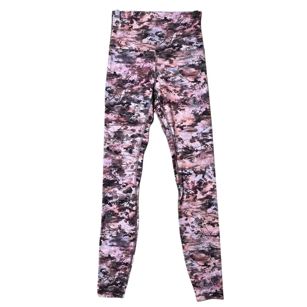 Lululemon Leggings Womens 4 High Rise Pink Brown Abstract Print Yoga LW5DM9S